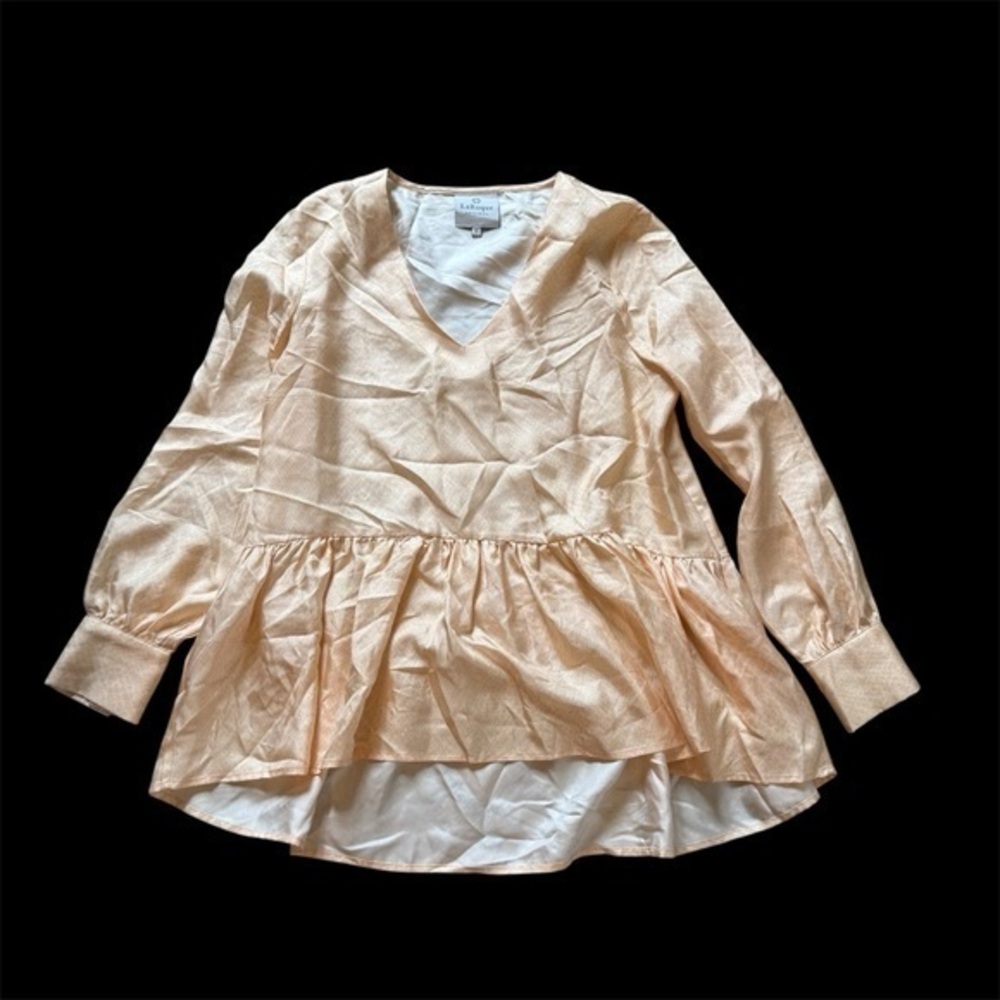 100% silk LaRoque orange cream peplum blouse shirt